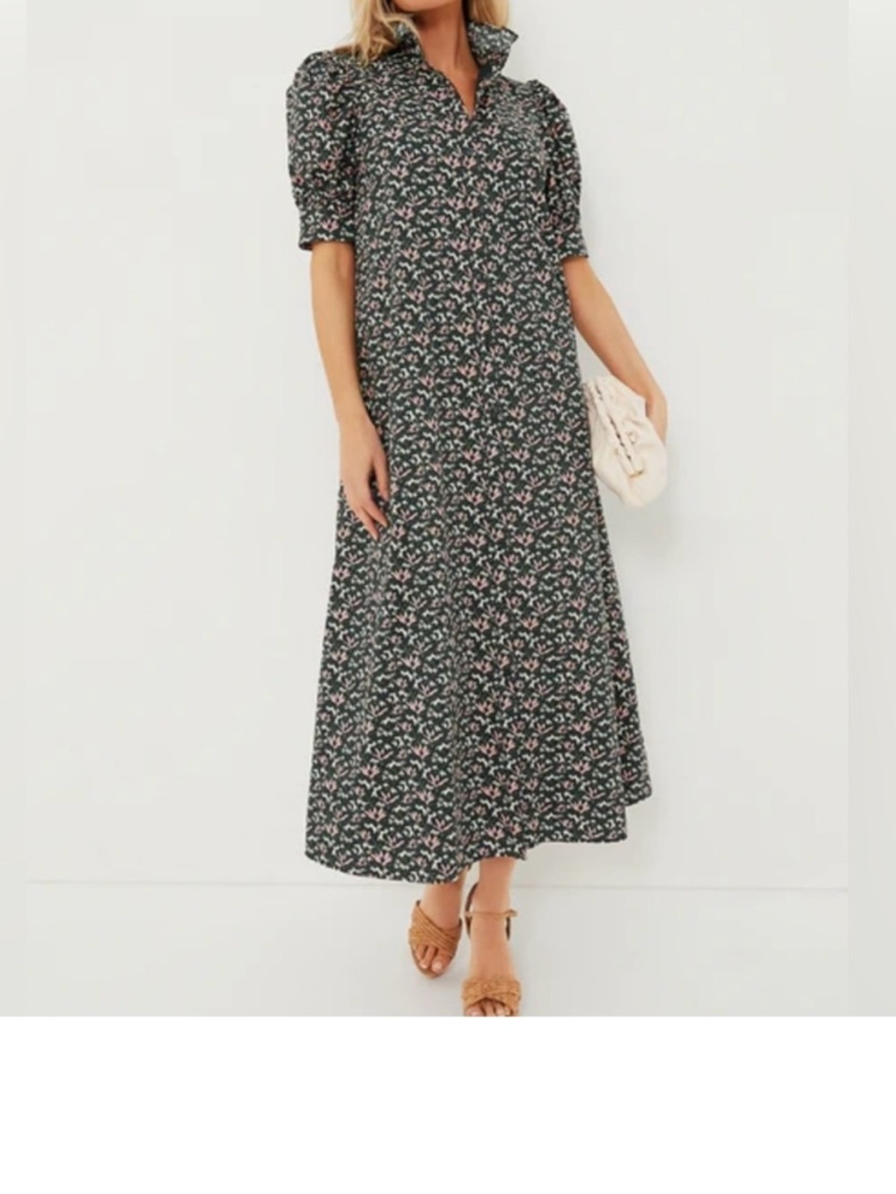 Tuckernuck Louisa Green Floral Maxi Dress with Puff Sleeves